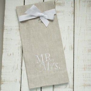 W1041 Mr. and Mrs. Taupe Towel with White Lettering