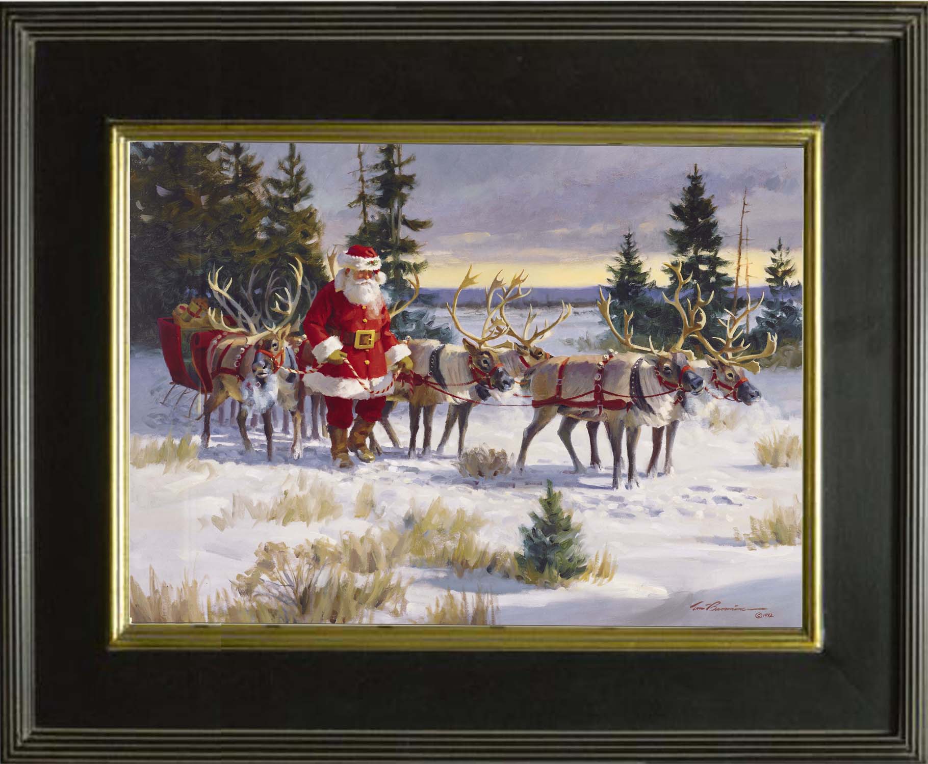 CD1002 Santa's Favorite Team Canvas Giclee Small  - Framed 11"X 14"