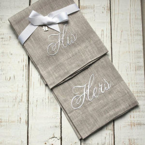 W1043 His and Hers Flax Towels with White Lettering