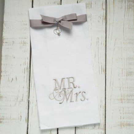 W1042 Mr. and Mrs. White Towel with Taupe Lettering