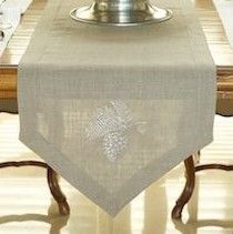 W1046 Flax Linen Table Runner with Pinecone Detailing