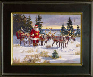 CA1027 Santa's Favorite Team Large Canvas Giclee - 28" X 38" Framed